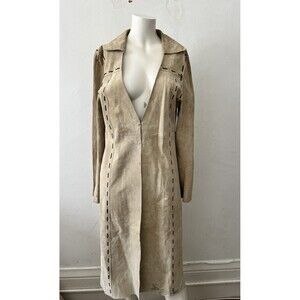 Wet Seal Large Suede Leather Trench Coat large Hook Eye Closure No Lining Long